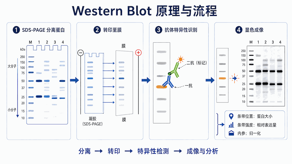 Western Blot 蛋白印迹流程示意图